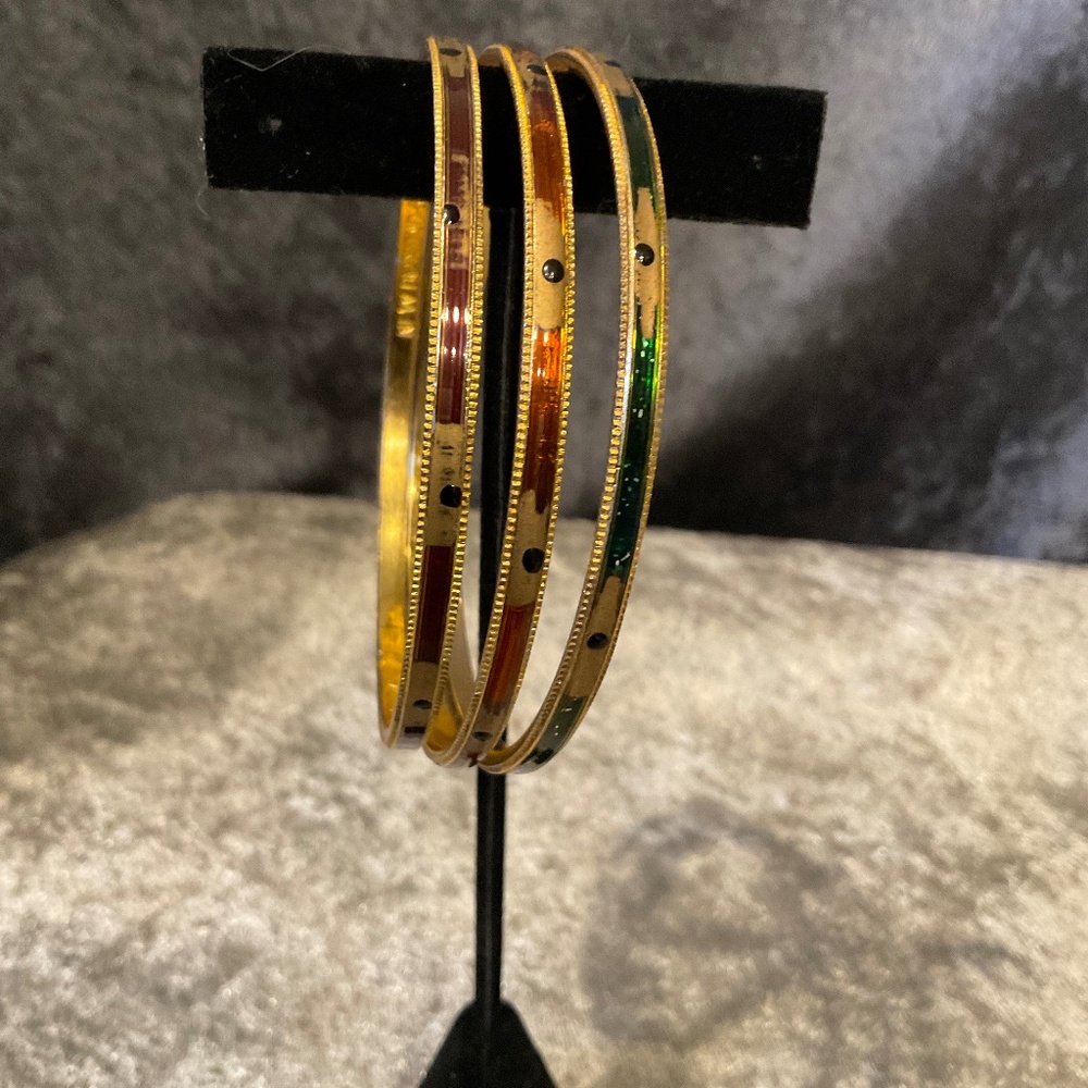 Vintage New Diamond Brand Gold and Enameled Bangle Bracelets, Set of 3